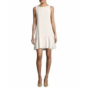 Theory Ivory Satin Flirty Flare Kensington Satin Flounce Mini Dress Size 2